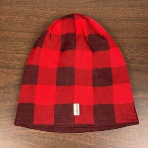 Locale Colorado Beanie 50% Merino Blend Buffalo Plaid Check Knit Cap Red Maroon